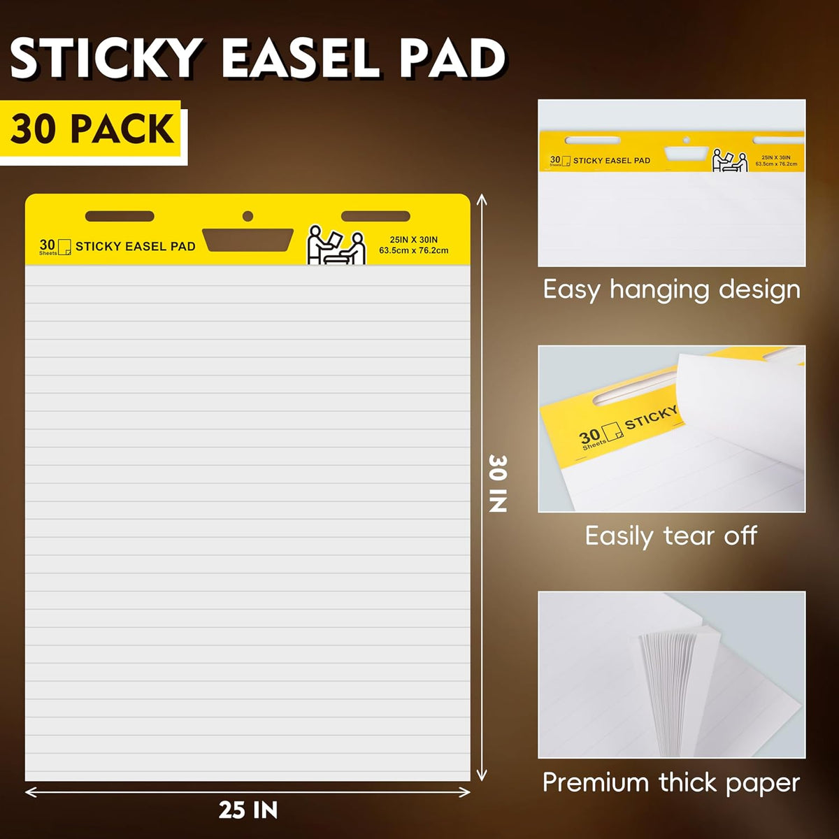 2 Pack Sticky Easel Pads,Poster Paper 25 x 30 Inches Large Self Stick Easel Paper,Flip Chart Paper for Teachers,Teacher Anchor Chart,30 Sheets/Pad