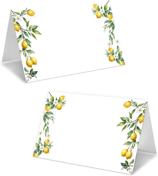 Lemon On Branch Place Cards For Girls, Italy Yellow Lemon Name Card For Table Setting, Spring Summer Party Favors Supplies, Mediterranean Tent Cards Decor For Bridal Shower Wedding Baby Shower -13