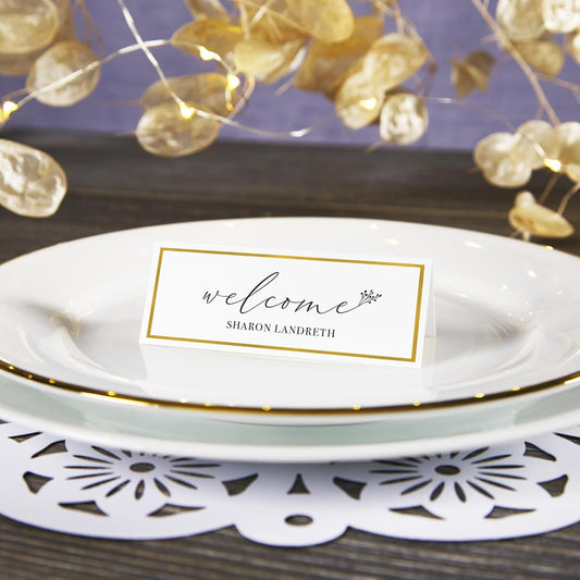 Avery® Printable Place Cards with Sure Feed Technology, 1-7/16" x 3-3/4", White with Gold Border, Pack of 150 Cards