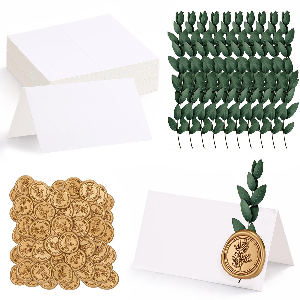 50 Place Cards Wax Seal,Gold Seal,Baby's Breath