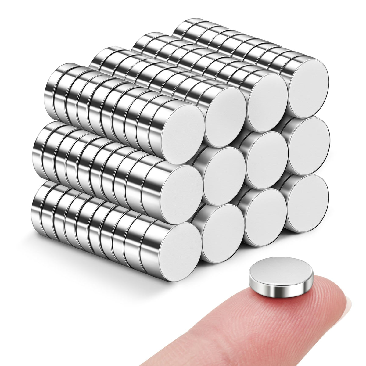 SMARTAKE 45 Pcs Refrigerator Magnets, 10x2.6mm Small Fridge Magnets, Silver