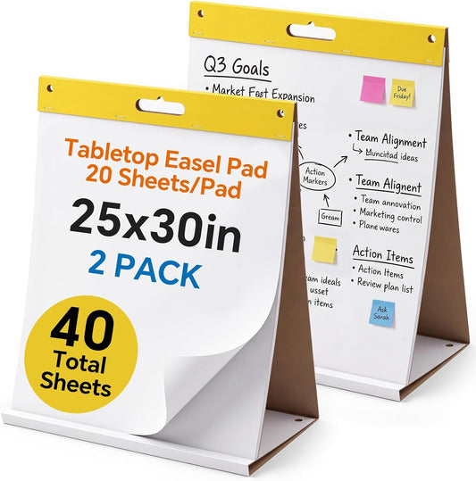 Sabary 2 Pack Tabletop Easel Pads, 25 x 30 Inch, Self-standing Flip Chart