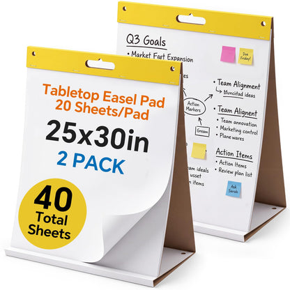 Sabary 2 Pack Tabletop Easel Pads, 25 x 30 Inch, Self-standing Flip Chart