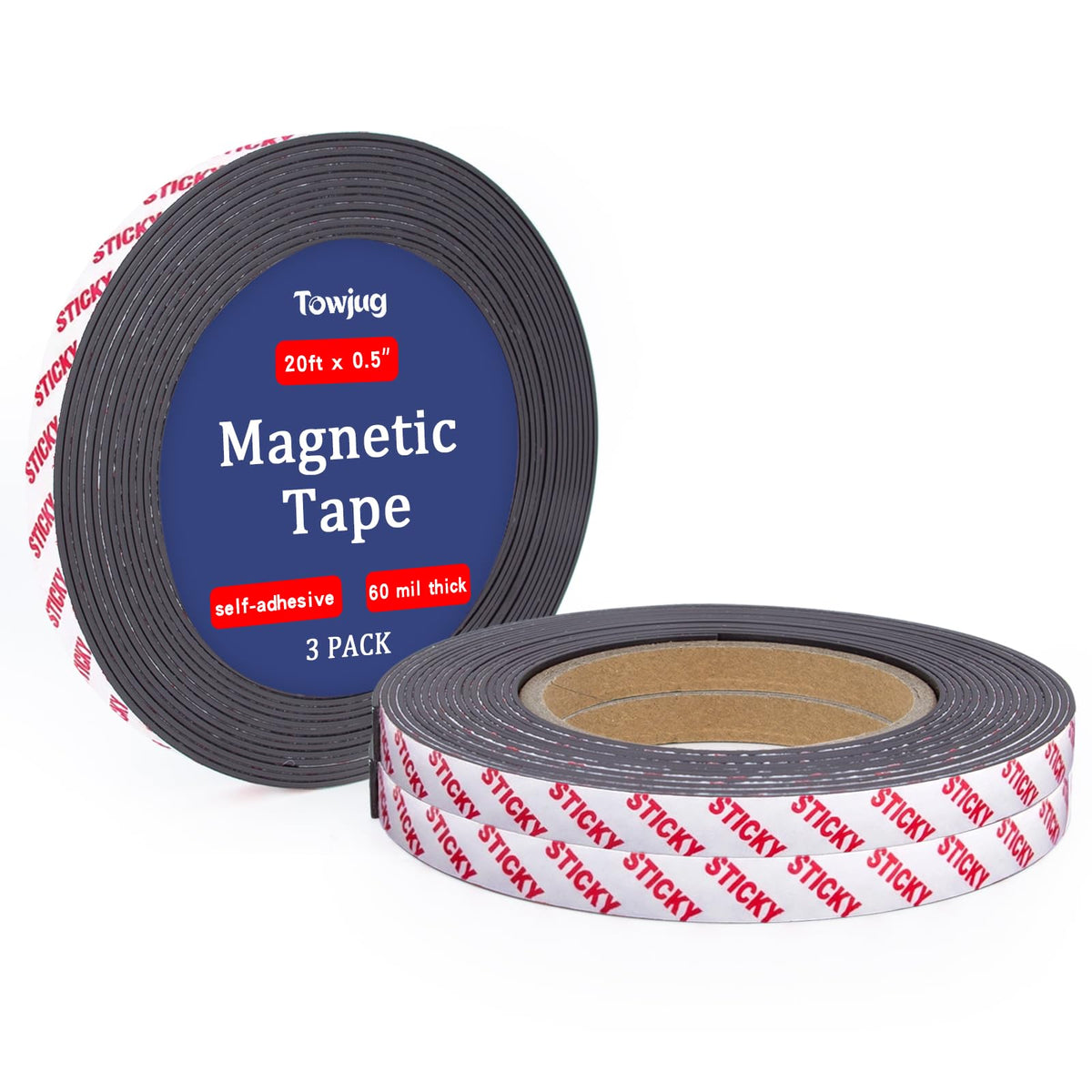 Towjug Magnetic Tape 10ft x 1/2in Fridge Magnets with Adhesive Backing Roll