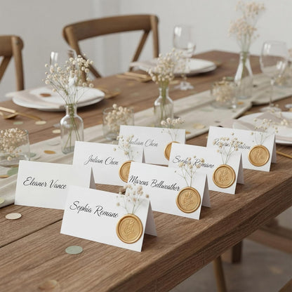 50 Place Cards Wax Seal,Gold Seal,Baby's Breath