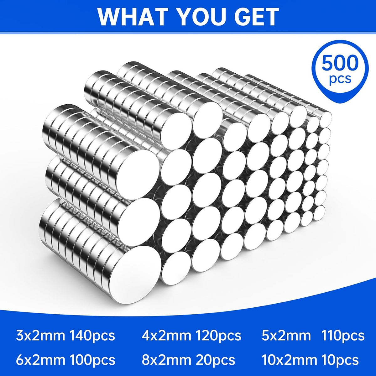 500 Pcs Small Neodymium Magnets for Crafts, 6 Sizes Rare Earth Magnets