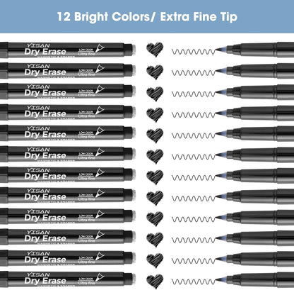 YISAN Magnetic Dry Erase Markers Ultra Fine Tip,Black,0.7mm