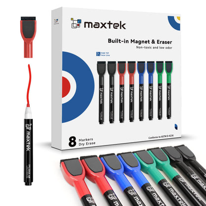 maxtek Magnetic Black Dry Erase Markers with Eraser, Fine Tip, 6 Count
