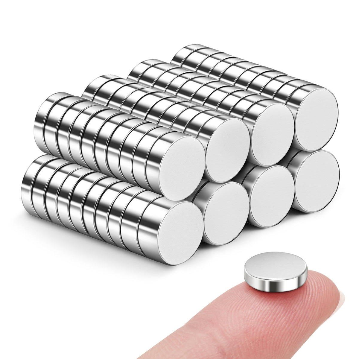SMARTAKE 45 Pcs Refrigerator Magnets, 10x2.6mm Small Fridge Magnets, Silver