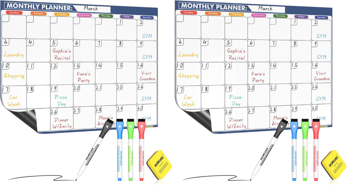 HOMiDEK Magnetic Dry Erase Calendar for Refrigerator: Fridge Whiteboard Calendar Magnet Monthly Planner Family Planning Board with Dry Erase Markers & Eraser - 14 x 11 Inches