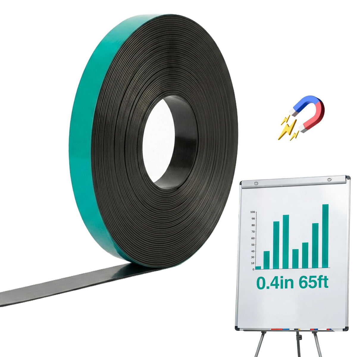 Magnetic Whiteboard Tape for Office,Fine Line Gridding Tape - 1/5 in x 40 yd x 24 mil,High Energy Thin Strip Magnets,Black 120 Feet