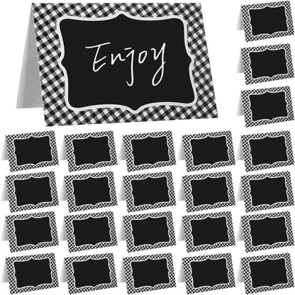 24 Pcs Blue Gingham Food Labels, 4 x 6 Inch Tent Cards for Oktoberfest