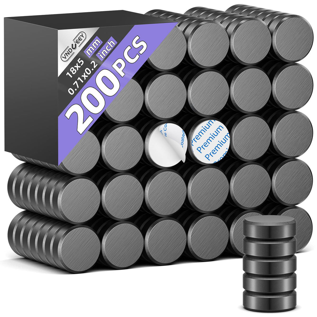 VNDUEEY 100Pcs Strong Magnets with Adhesive Backing, 0.7 * 0.12 inch Small Round Magnets for Crafts, Circle Magnet Ceramic Magnet for Fridge, DIY, Science Projects, Whiteboard (Black)