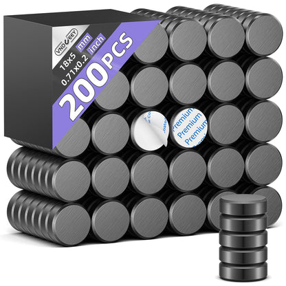 VNDUEEY 100Pcs Strong Magnets with Adhesive Backing, 0.7 * 0.12 inch Small Round Magnets for Crafts, Circle Magnet Ceramic Magnet for Fridge, DIY, Science Projects, Whiteboard (Black)