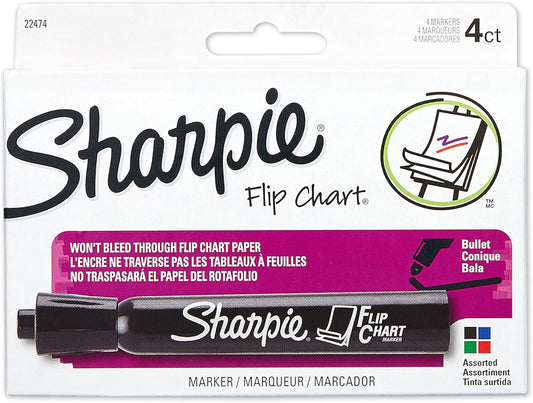 Sharpie Flip Chart Markers, Bullet Tip, Assorted Colors, 4 Pack