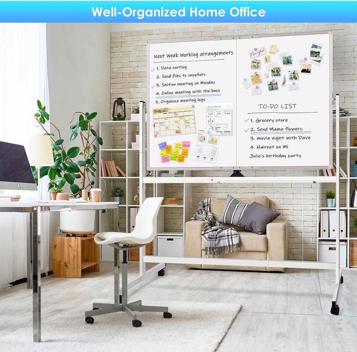 Maxtek Rolling Whiteboard 48 x 36 in Large Magnetic White Board on Wheels