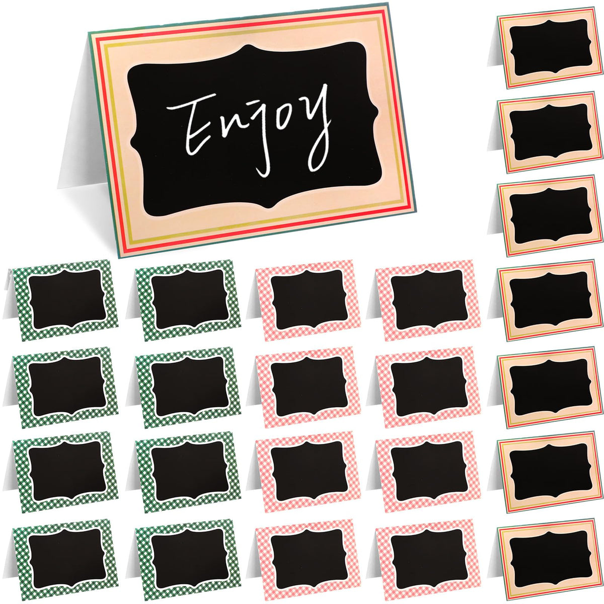 24 Pcs Blue Gingham Food Labels, 4 x 6 Inch Tent Cards for Oktoberfest