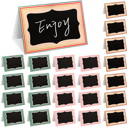 24 Pcs Blue Gingham Food Labels, 4 x 6 Inch Tent Cards for Oktoberfest