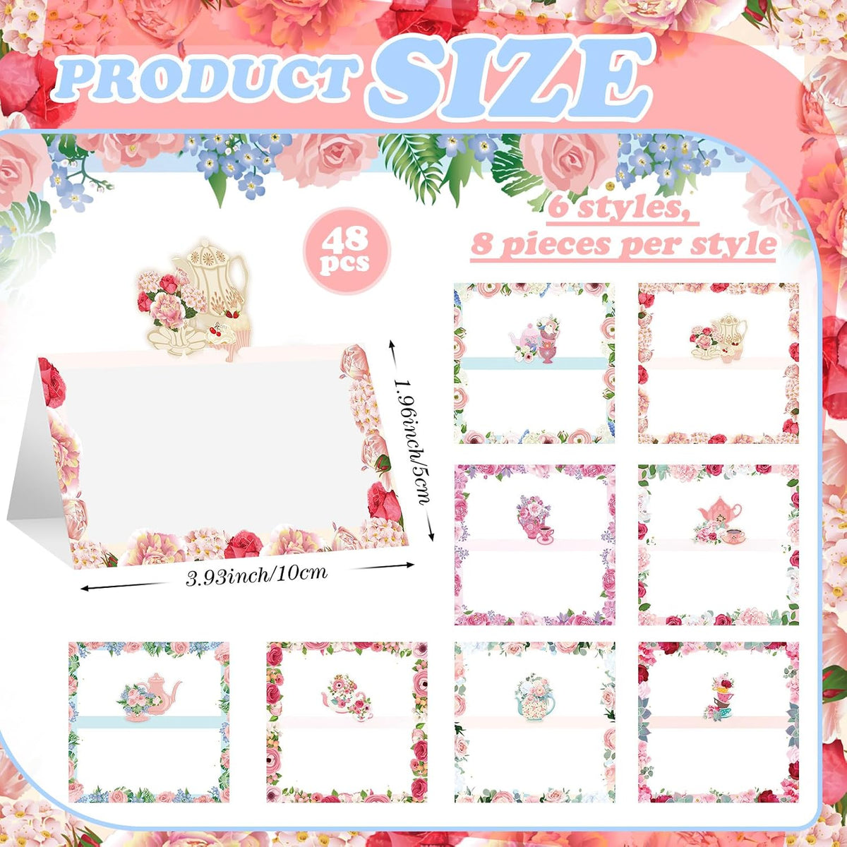 Fullhawl 48 Pcs Tea Party Theme Place Card Tea Party Decorations