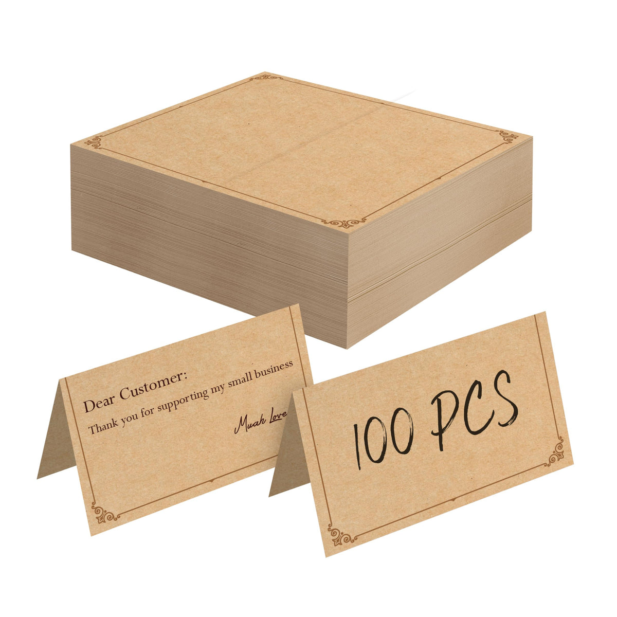 100 PCS Kraft Place Cards, Small Tent Cards with Green Plant Design Delicate Seating Cards Blank Name Cards Escort Cards for Wedding, Table, Dinner Parties, Receptions (2” x 3.5”, Greenery Design)