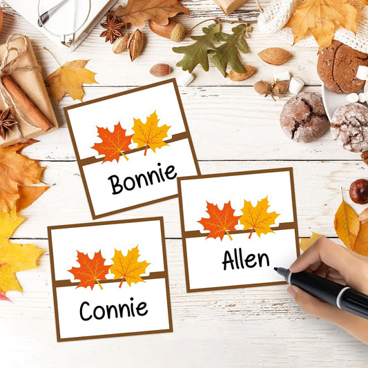 50 Pcs Maple Leaf Place Cards Thanksgiving Seating Name Tags Table Setting Folded Tent Cards for Fall Party Dinner Weddings Décor
