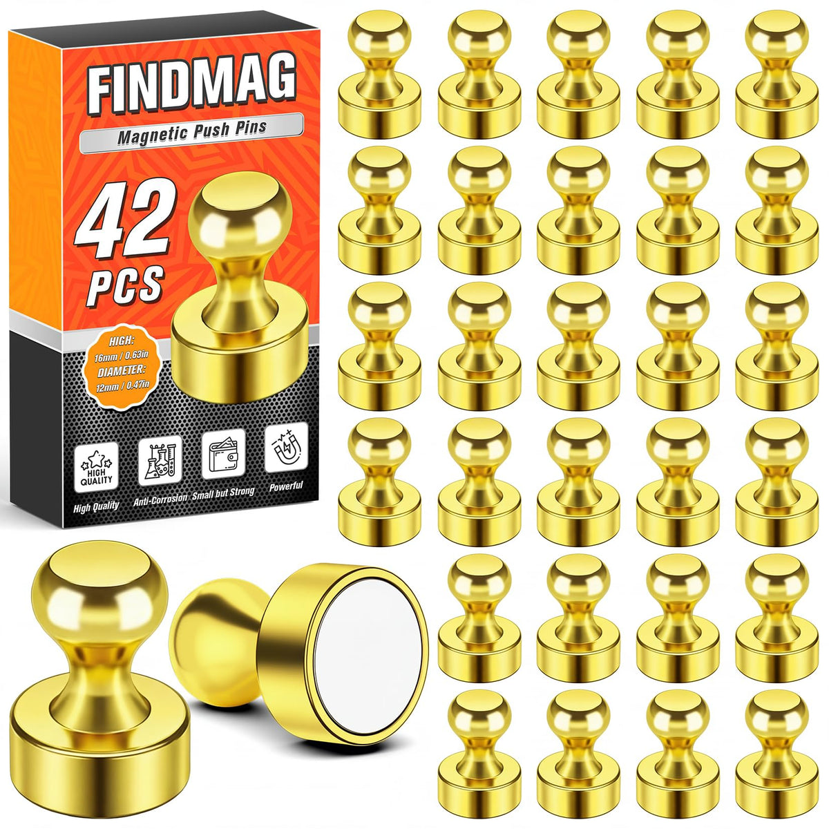 FINDMAG Fridge Magnets, Magnets for Whiteboard, Kitchen, 14 Pack, Colorful