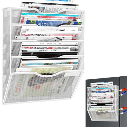 3-Tier Magnetic File Holder, No Drilling Installation File Cabinet Organizer, Black Magnetic File Organizer, Magazine Rack, Magnetic Paper Holder for Refrigerator, File Cabinets, Whiteboard