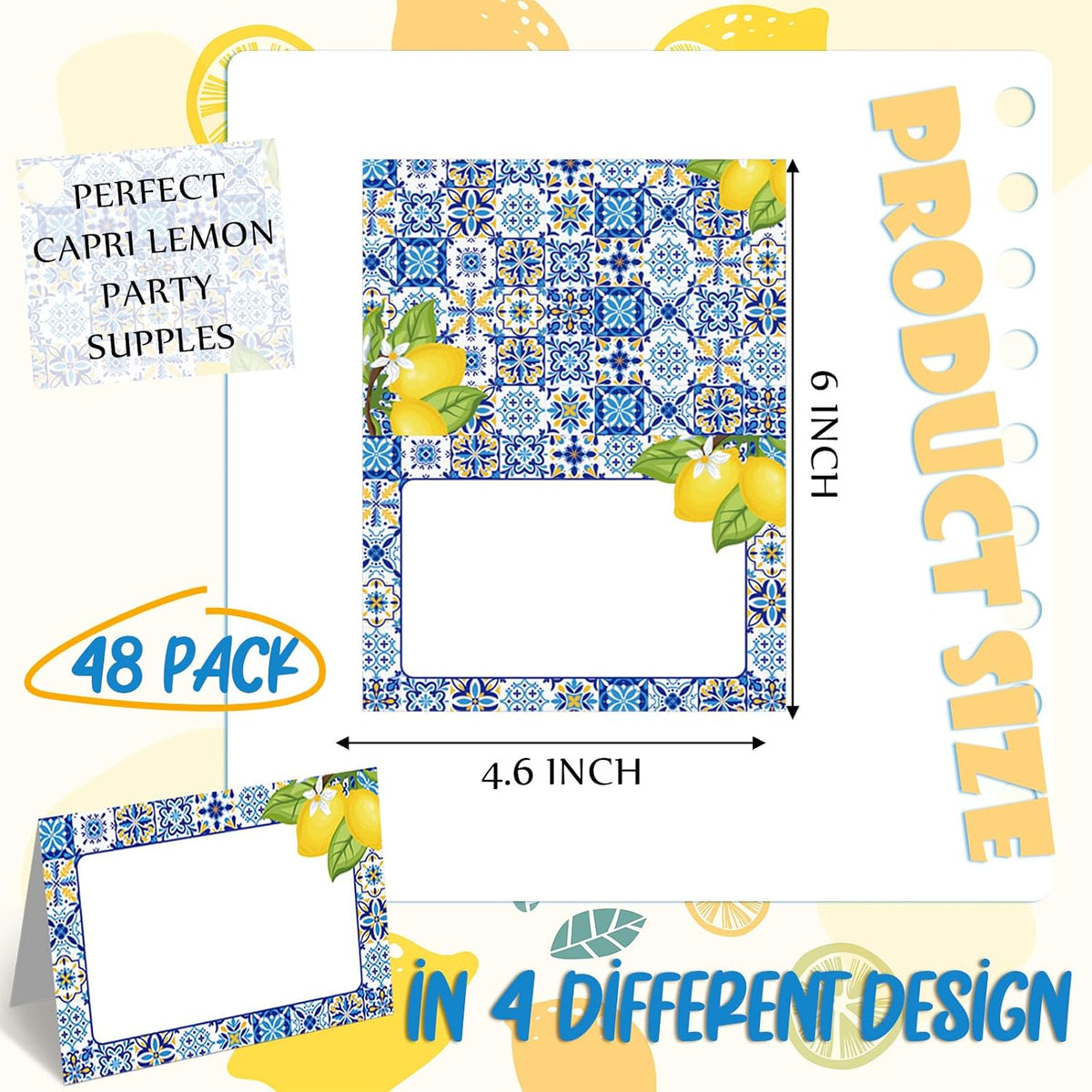 Jetec 48 Pcs Capri Lemon Place Cards Yellow and Blue Tile Table Name Cards