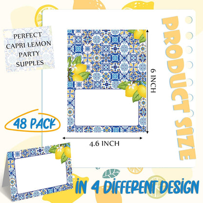 Jetec 48 Pcs Capri Lemon Place Cards Yellow and Blue Tile Table Name Cards