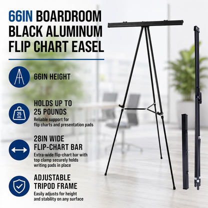 U.S. Art Supply 66" High Boardroom Black Aluminum Flip Chart Easel