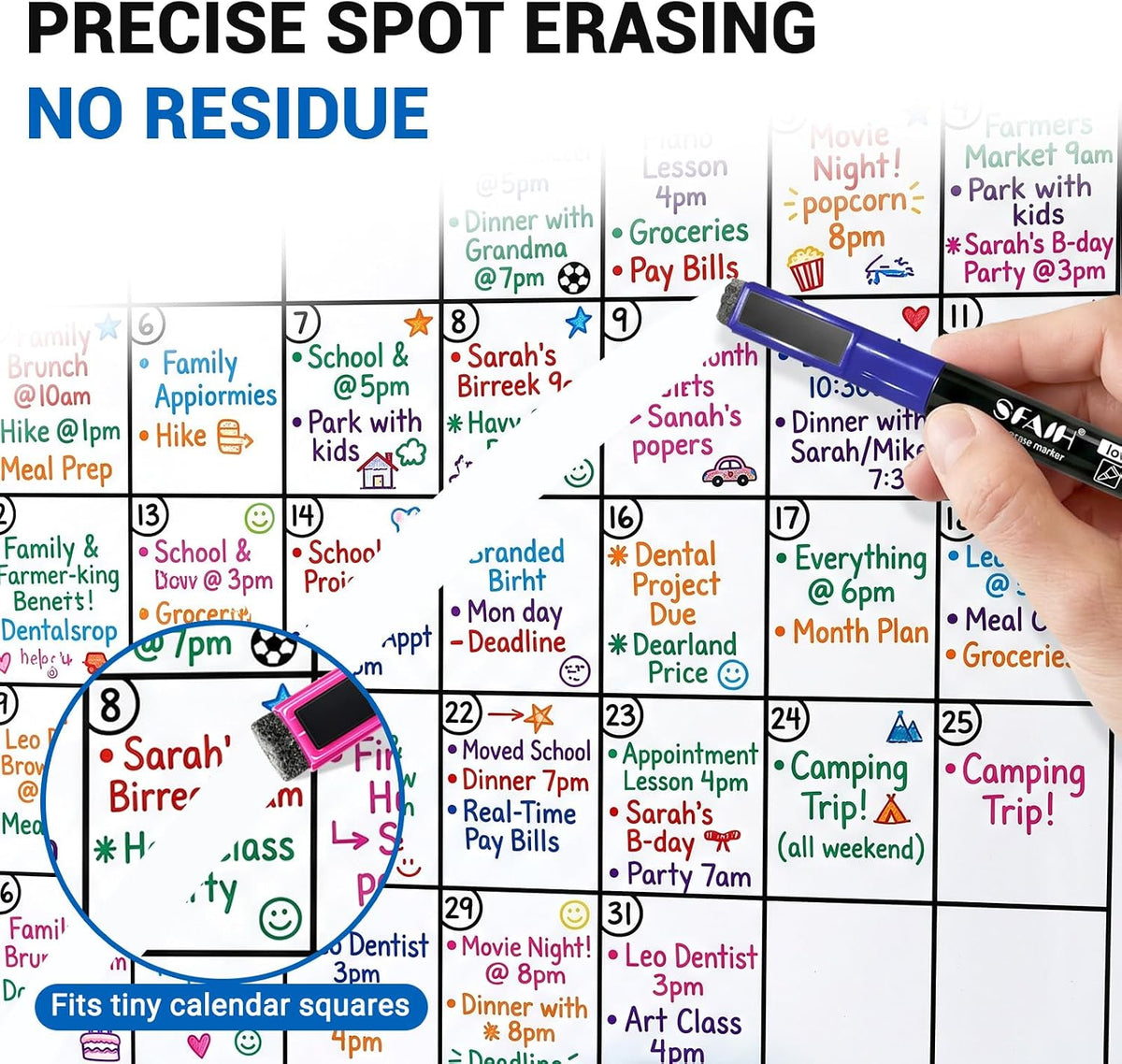 SFAIH 15 Colors Magnetic Dry Erase Markers, 0.7mm Ultra Fine, with Eraser