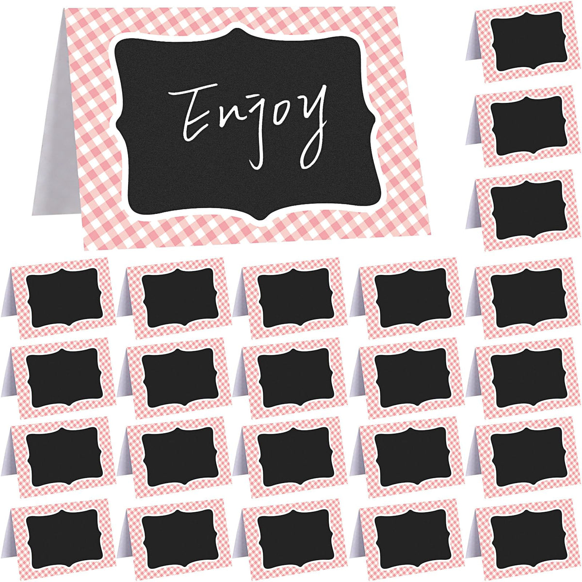 24 Pcs Blue Gingham Food Labels, 4 x 6 Inch Tent Cards for Oktoberfest