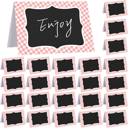 24 Pcs Blue Gingham Food Labels, 4 x 6 Inch Tent Cards for Oktoberfest