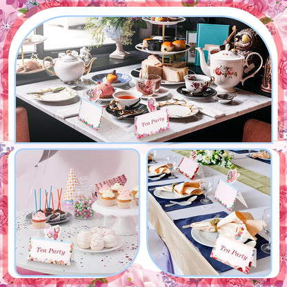 Fullhawl 48 Pcs Tea Party Theme Place Card Tea Party Decorations