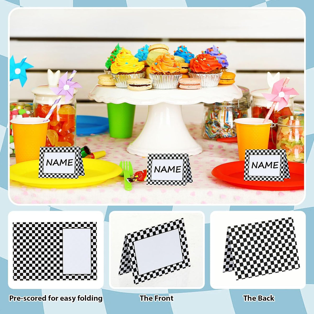 Affrolling 30 Pcs Race Car Table Place Cards Name Cards Fold Name Tents