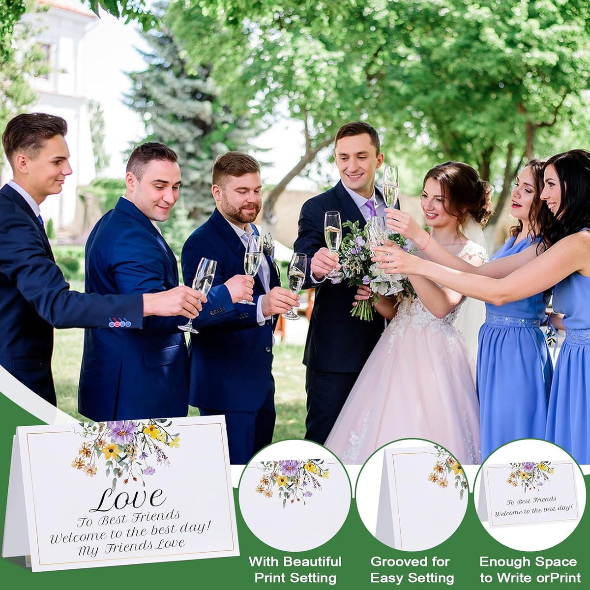 QDOAOF-60pcs Floral Wildflower Place Cards, Paper Size 4.33x3.54 Inch, Tent Card, Escort Card, Name Cards, Wedding Place Cards for Table, Dinner Parties, Seating Cards (Style B)