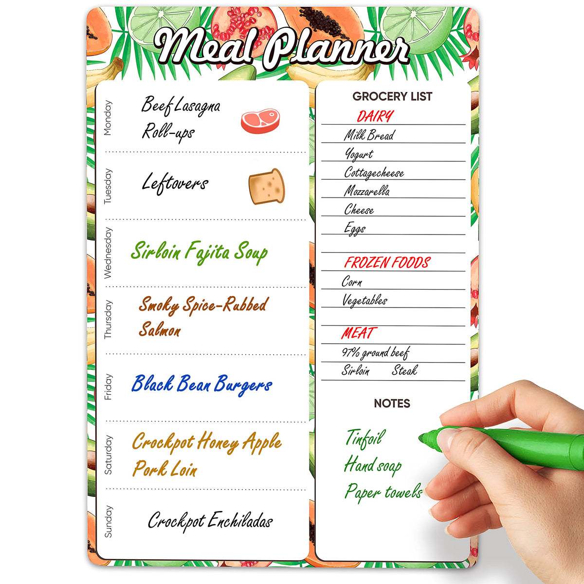 Dry Erase Magnetic Meal Planner for Refrigerator A4 (8.5x12 inch) - Magnet Weekly Menu Board for Fridge - Magnetic Menu White Board - Fridge Meal Planner Magnet - Dinner Meal Planner Dry Erase Board
