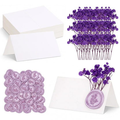50 Place Cards Wax Seal,Gold Seal,Baby's Breath