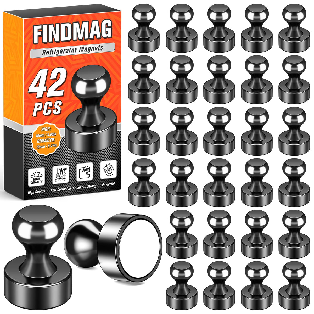 FINDMAG Fridge Magnets, Magnets for Whiteboard, Kitchen, 14 Pack, Colorful