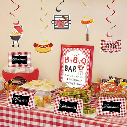 24PCS BBQ Party Decorations, Place Cards for Table Setting Red Gingham Tent Card Plaid Chalkboard Signs with Marker Picnic Decor Food Labels for Buffet Birthday Baby Shower