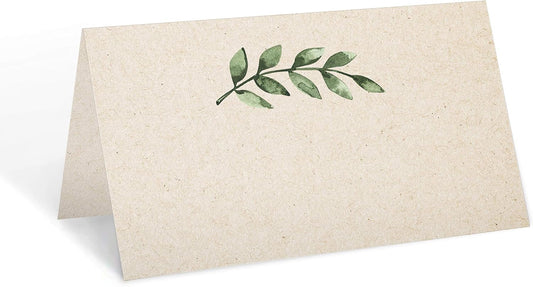 321Done Place Cards, Name Cards, 3.5x2, Set of 24, Green Leaves Tan