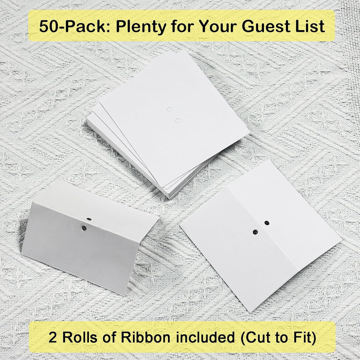 50Pcs Premium Place Cards, Small Table Cards with Green Ribbon, 2" x 3.5" Tent Card, Name Card, Wedding Place Cards for Wedding, Valentines Day, Table, Dinner Parties, Seating Card