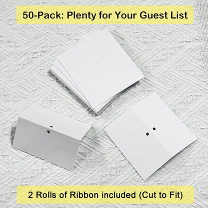 50Pcs Premium Place Cards, Small Table Cards with Green Ribbon, 2" x 3.5" Tent Card, Name Card, Wedding Place Cards for Wedding, Valentines Day, Table, Dinner Parties, Seating Card