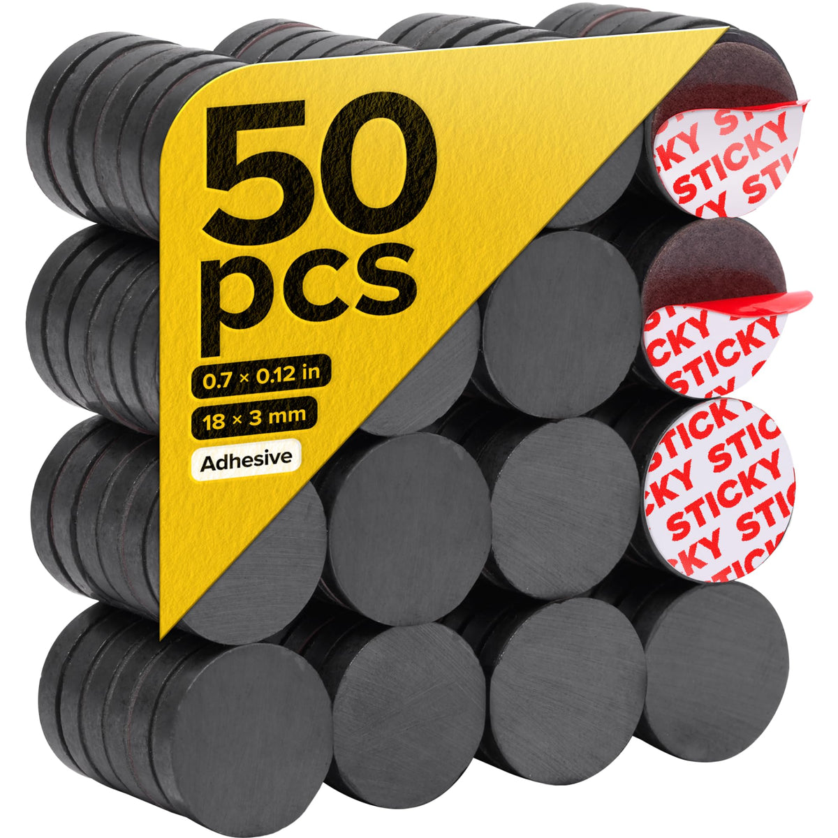Strong Ceramic Round Adhesive Magnets, 0.7x0.12 (18x3mm), 100 Pcs