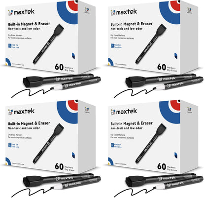 maxtek Magnetic Black Dry Erase Markers with Eraser, Fine Tip, 6 Count