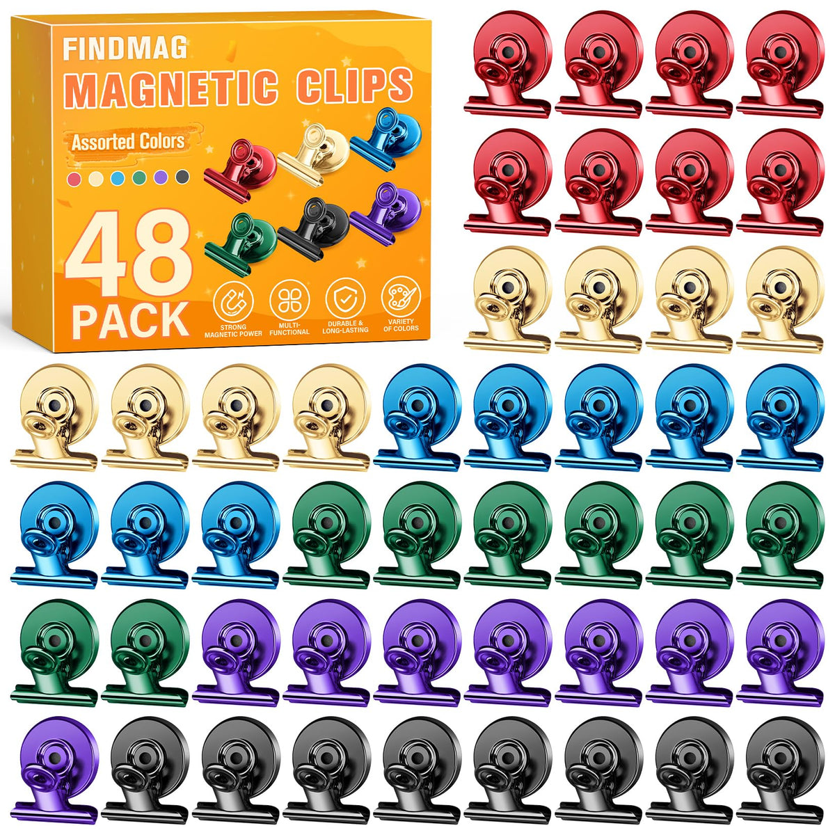 FINDMAG Fridge Magnets, Colorful Magnetic Clips for Fridge Notes, 12 Pack