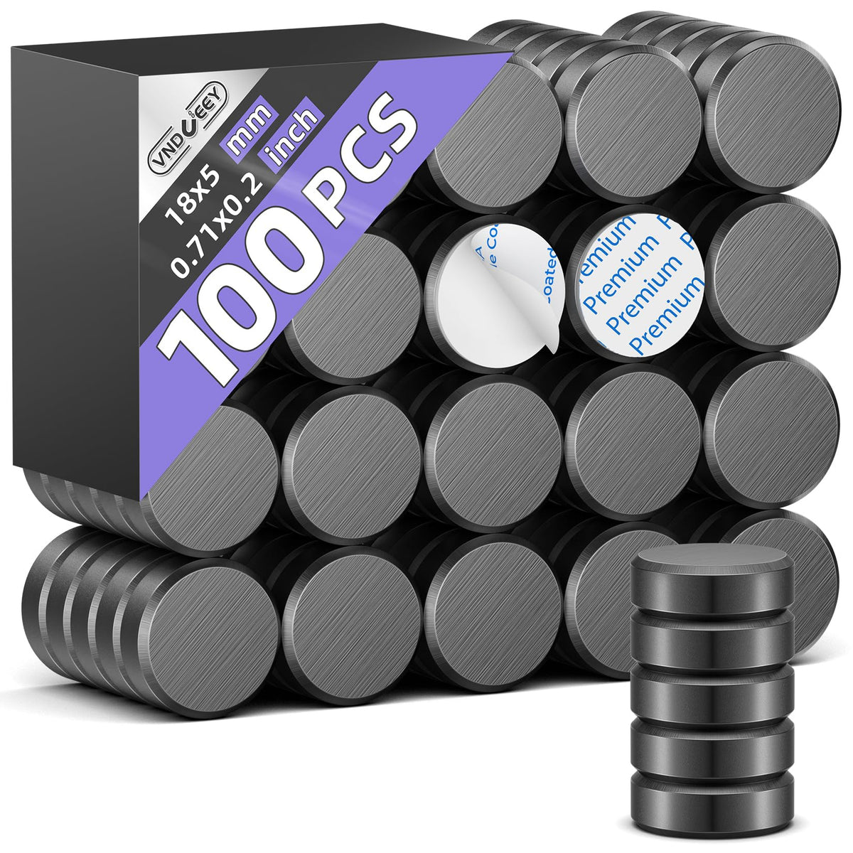 VNDUEEY 100Pcs Strong Magnets with Adhesive Backing, 0.7 * 0.12 inch Small Round Magnets for Crafts, Circle Magnet Ceramic Magnet for Fridge, DIY, Science Projects, Whiteboard (Black)