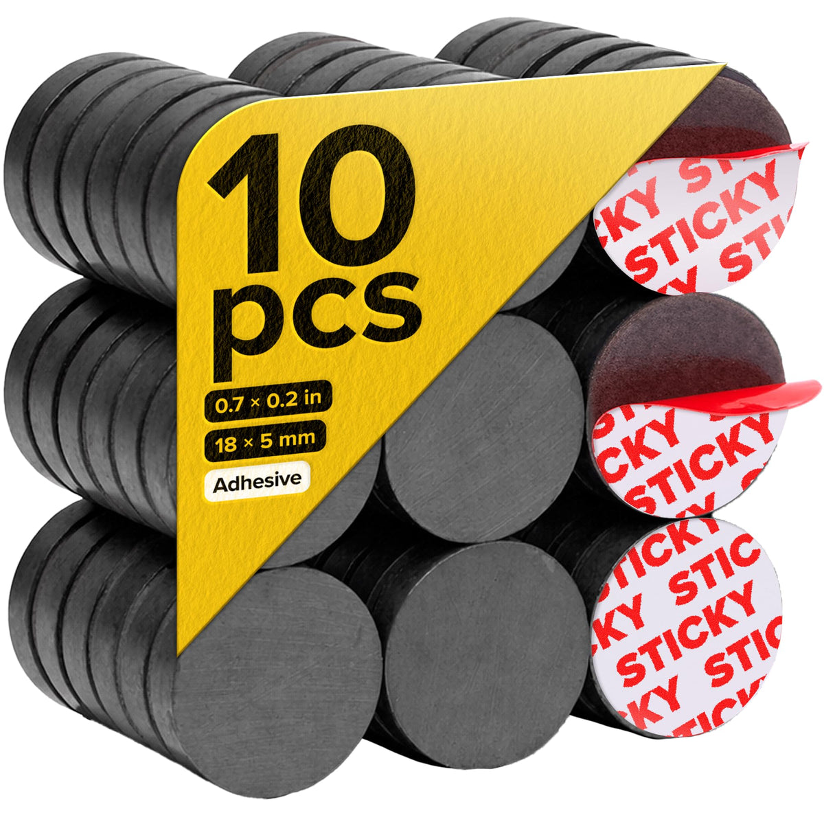 Strong Ceramic Round Adhesive Magnets, 0.7x0.12 (18x3mm), 100 Pcs