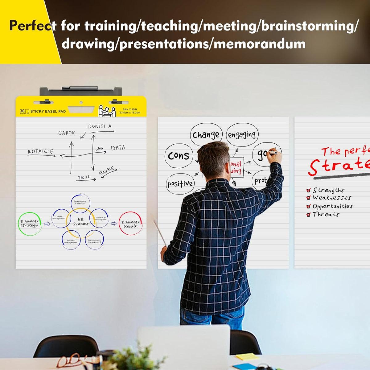 2 Pack Sticky Easel Pads,Poster Paper 25 x 30 Inches Large Self Stick Easel Paper,Flip Chart Paper for Teachers,Teacher Anchor Chart,30 Sheets/Pad