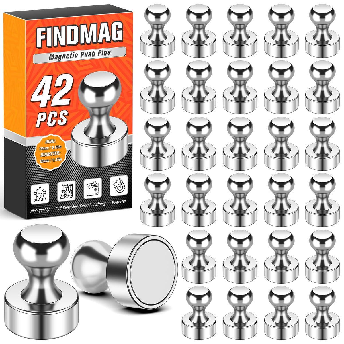 FINDMAG Fridge Magnets, Magnets for Whiteboard, Kitchen, 14 Pack, Colorful